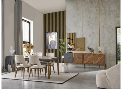 Dining set, dining group, dining room, dining table, luxury chairs, dining corner, 6-piece set, brown